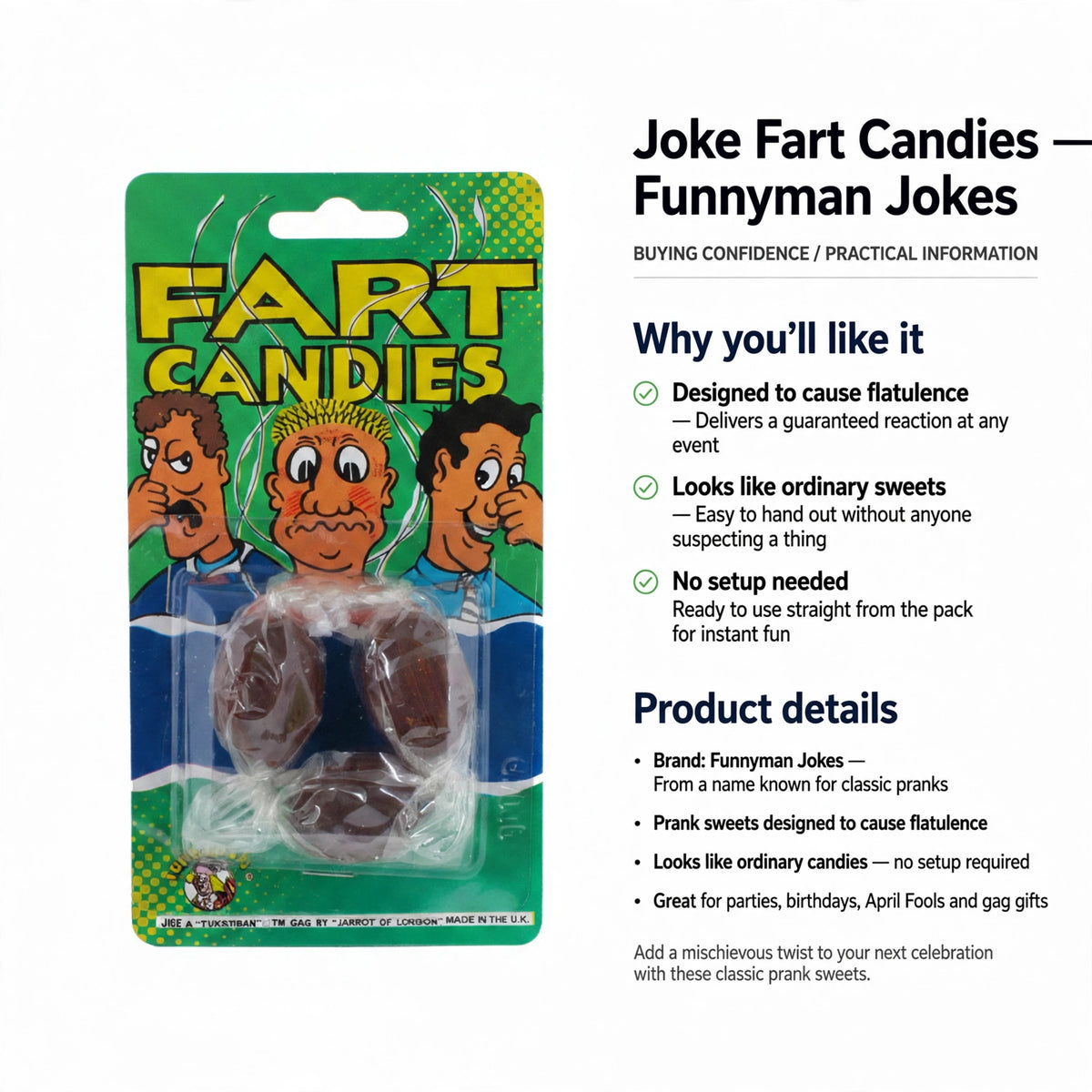 Joke Fart Candies ready to use with no setup required for prank fun