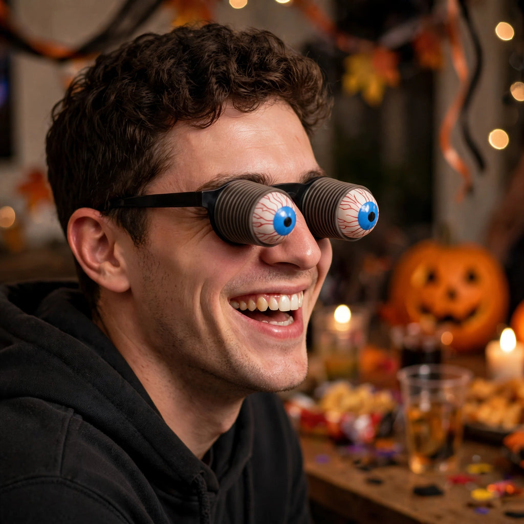 Person wearing Joke Pop Out Eye Glasses at a party or fancy dress event
