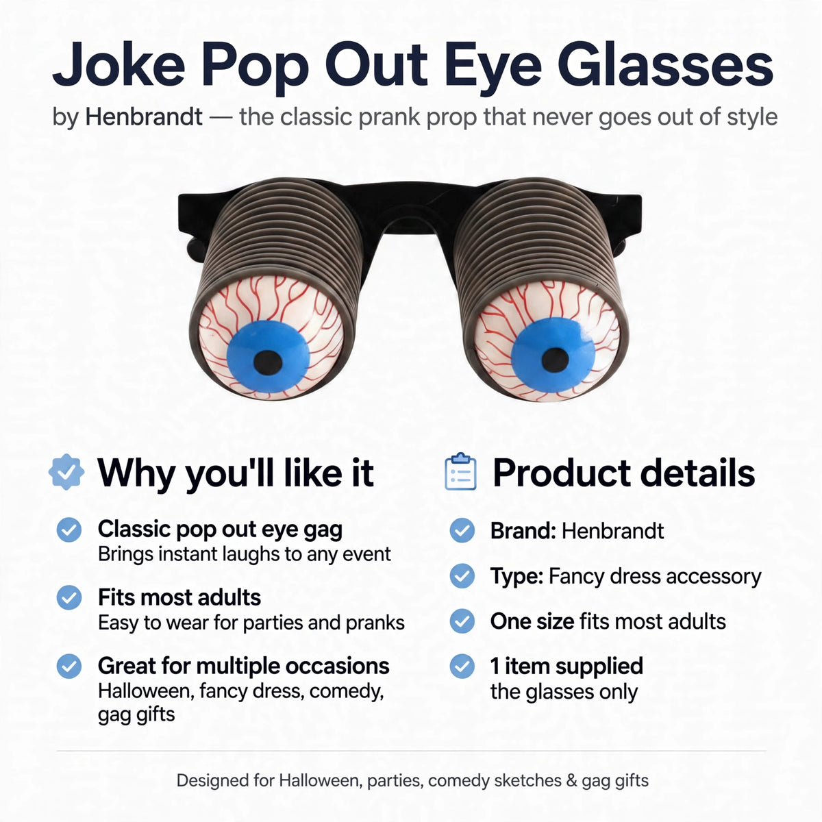 Joke Pop Out Eye Glasses designed for Halloween, fancy dress, parties, and gag gifts