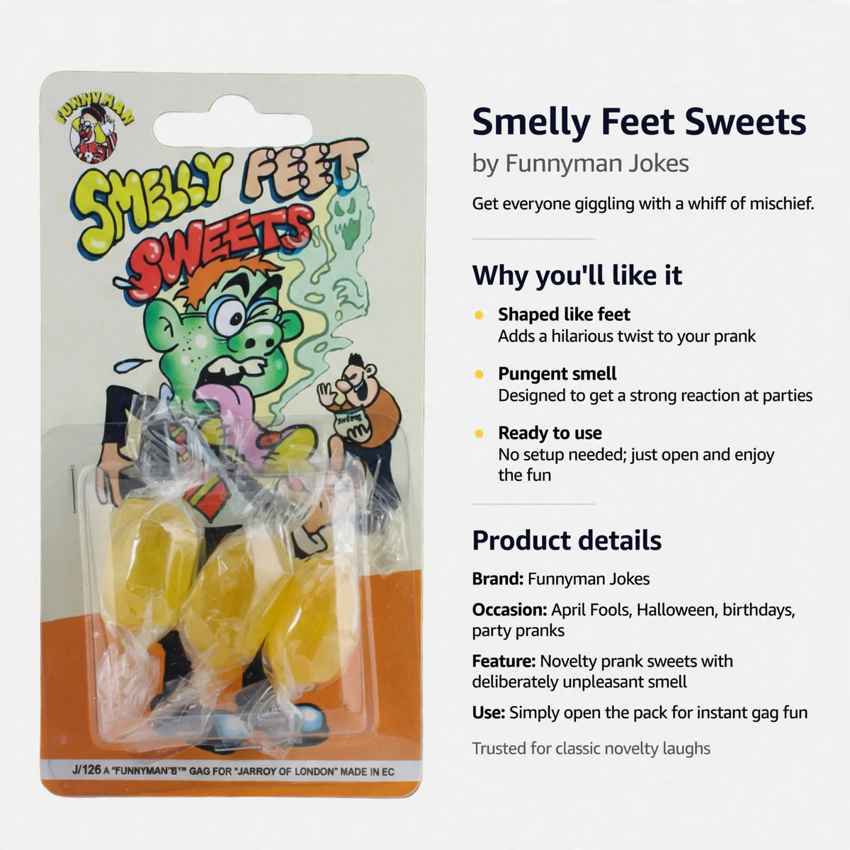 Information about Joke Smelly Feet Sweets being ready to use with no preparation needed