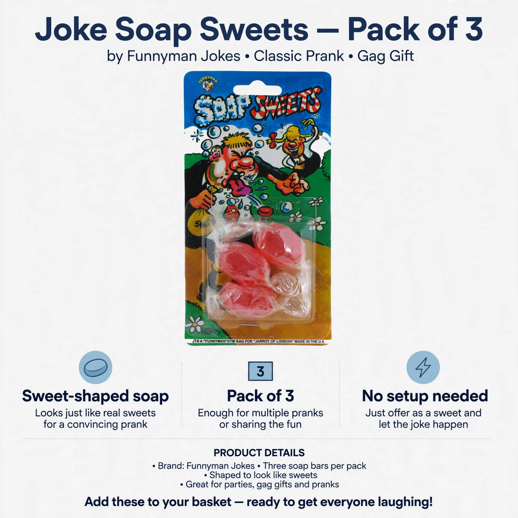 Infographic showing sweet-shaped soap bars and pack of 3