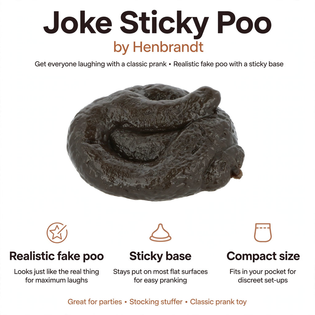 Features of Joke Sticky Poo including realistic appearance, sticky base, and compact size