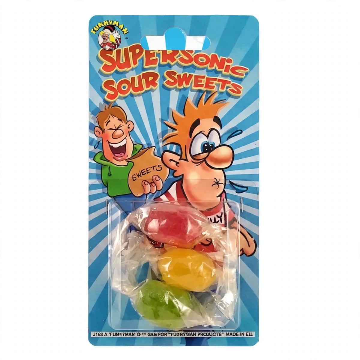 Close-up view of Joke Supersonic Sour Sweet from Funnyman Jokes