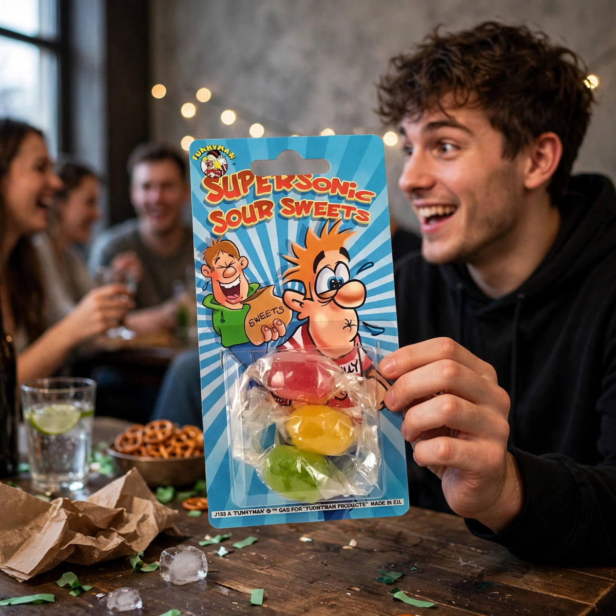 Joke Supersonic Sour Sweets used for pranks and parties to spark laughter