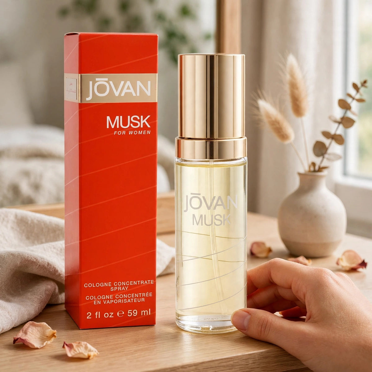 Jovan Musk For Women cologne spray displayed for everyday use or gifting