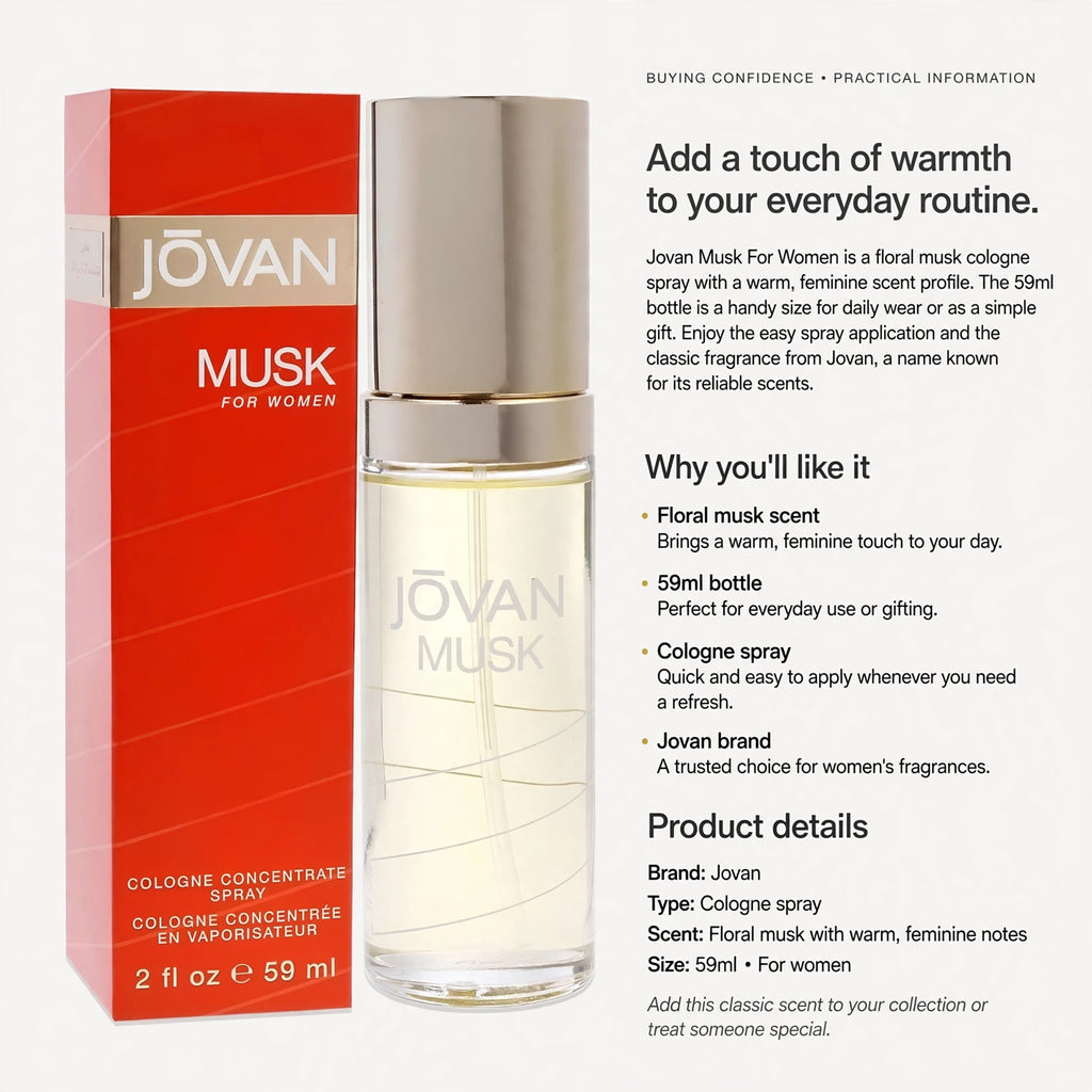 Cologne spray with floral musk scent in 59ml size for daily use or gifting