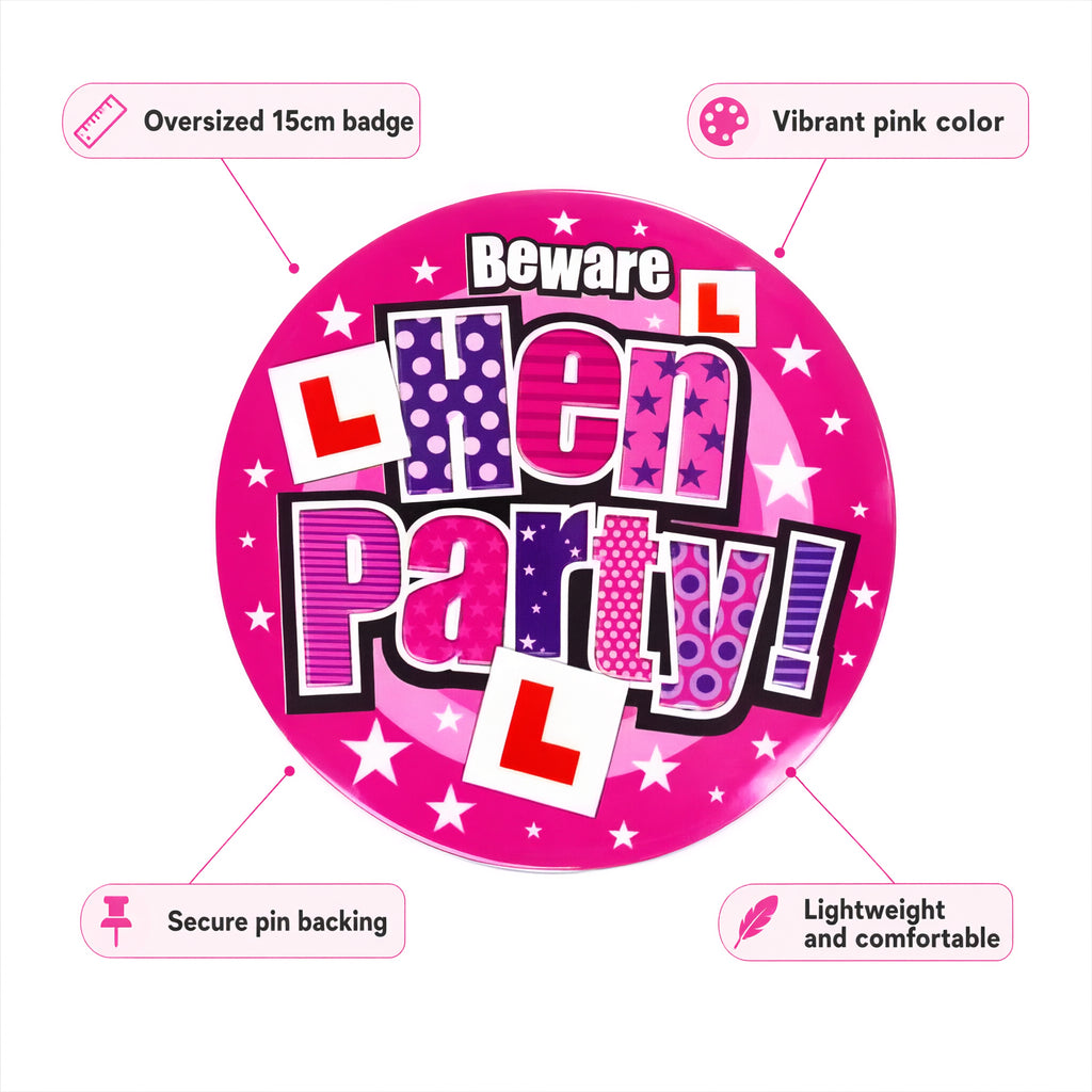 Jumbo Size Extra Large Pink Hen Party Badges 15cm