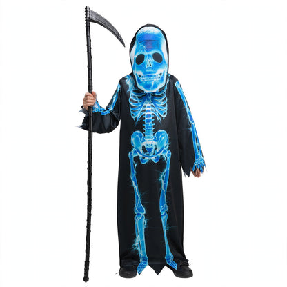 Kids Halloween Reaper Costume with full-length dark robe and attached hood