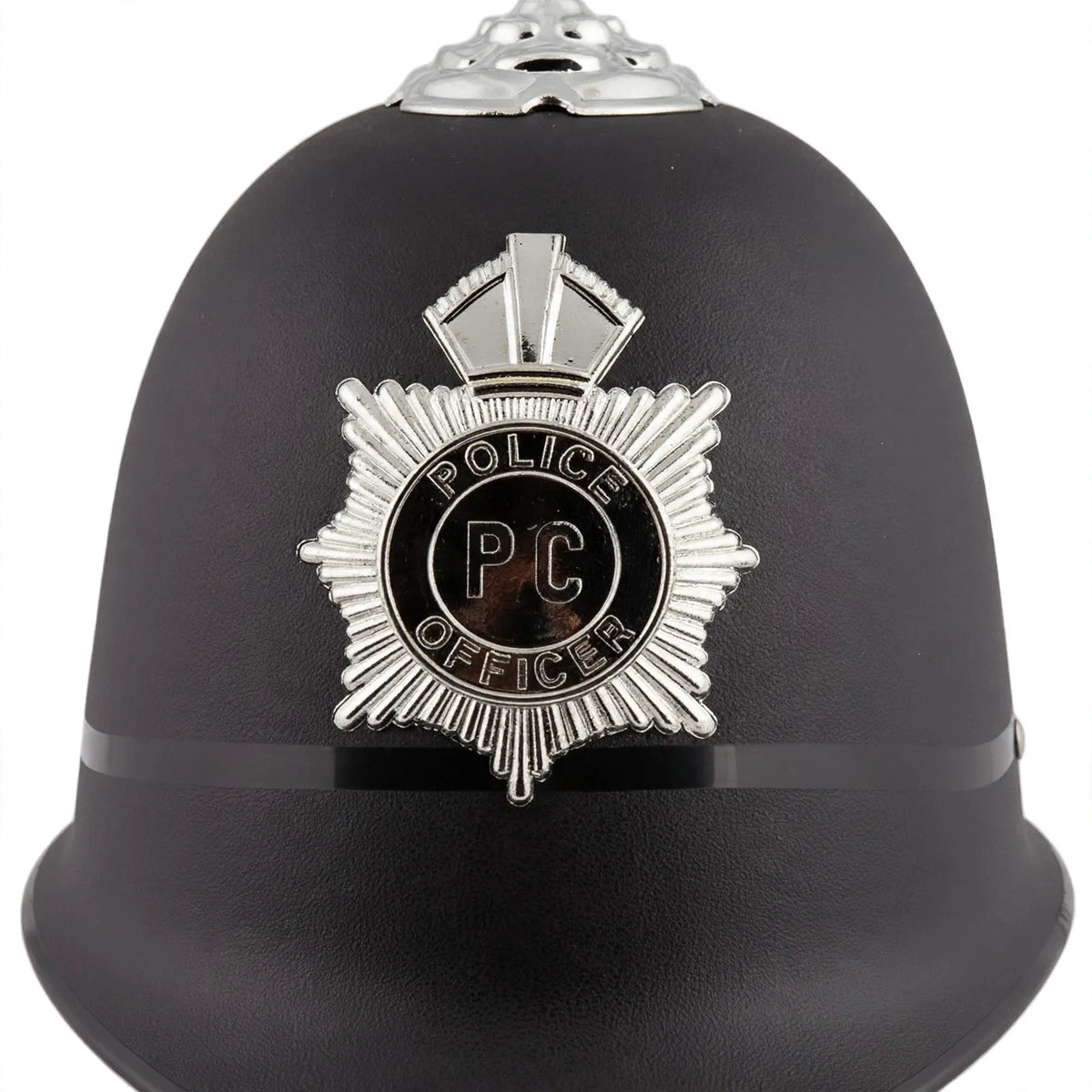 Close-up view of kids police helmet costume accessory made of plastic