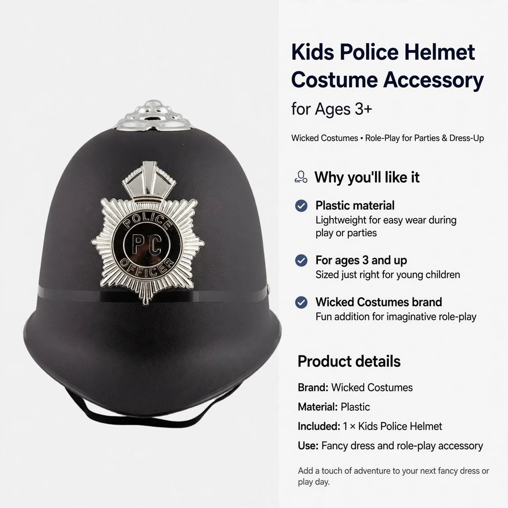 Kids police helmet accessory suitable for fancy dress, role-play, and parties
