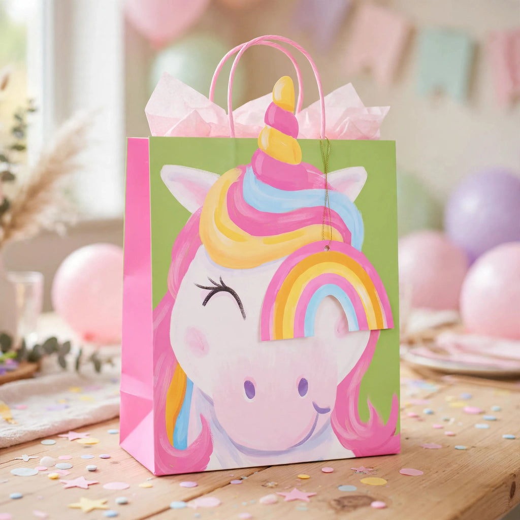 Kids gift bag with unicorn print used for children's birthday party gifts