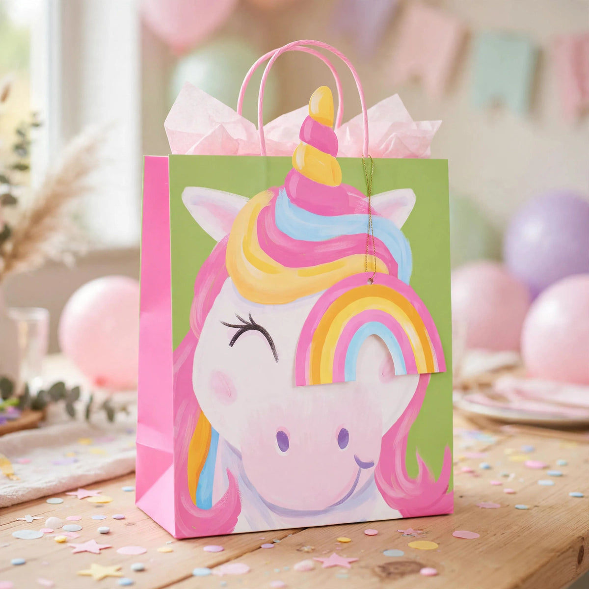 Kids gift bag with unicorn print used for children's birthday party gifts