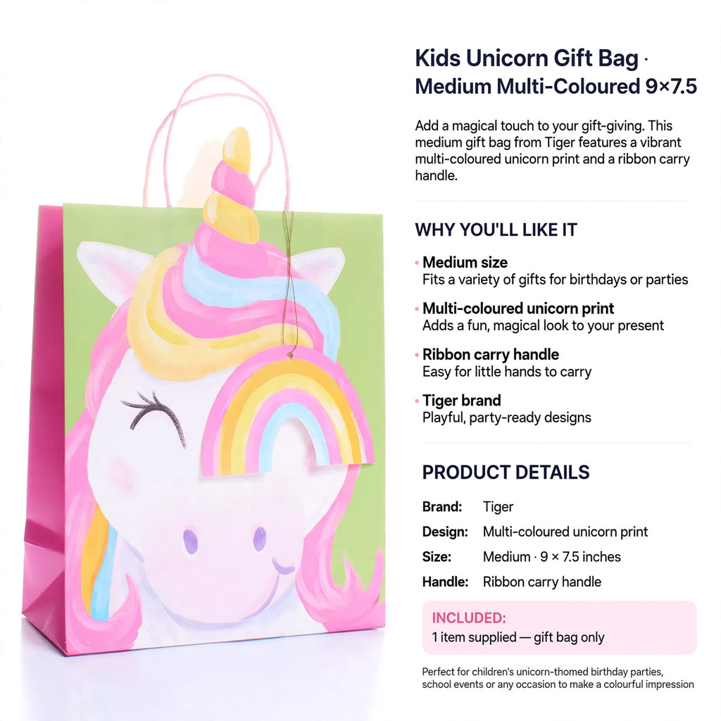 Medium gift bag suitable for toys, books, sweets or treats with ribbon carry handle