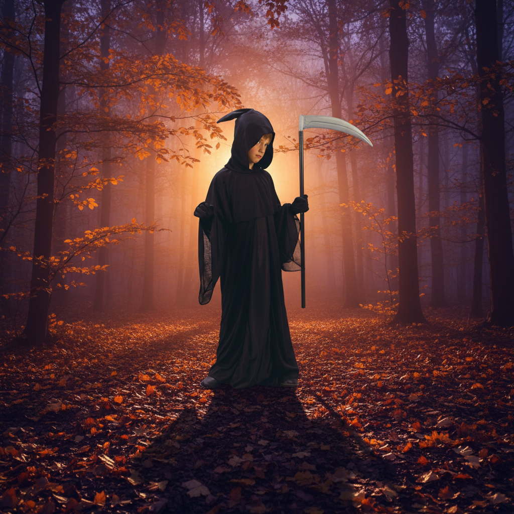 Kids Halloween Grim Reaper Costume With Robe And Hood
