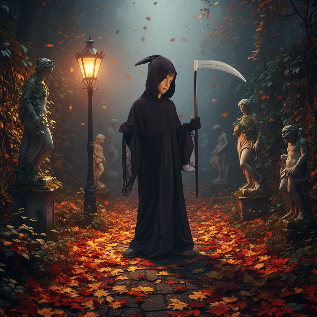 Kids Halloween Grim Reaper Costume With Robe And Hood