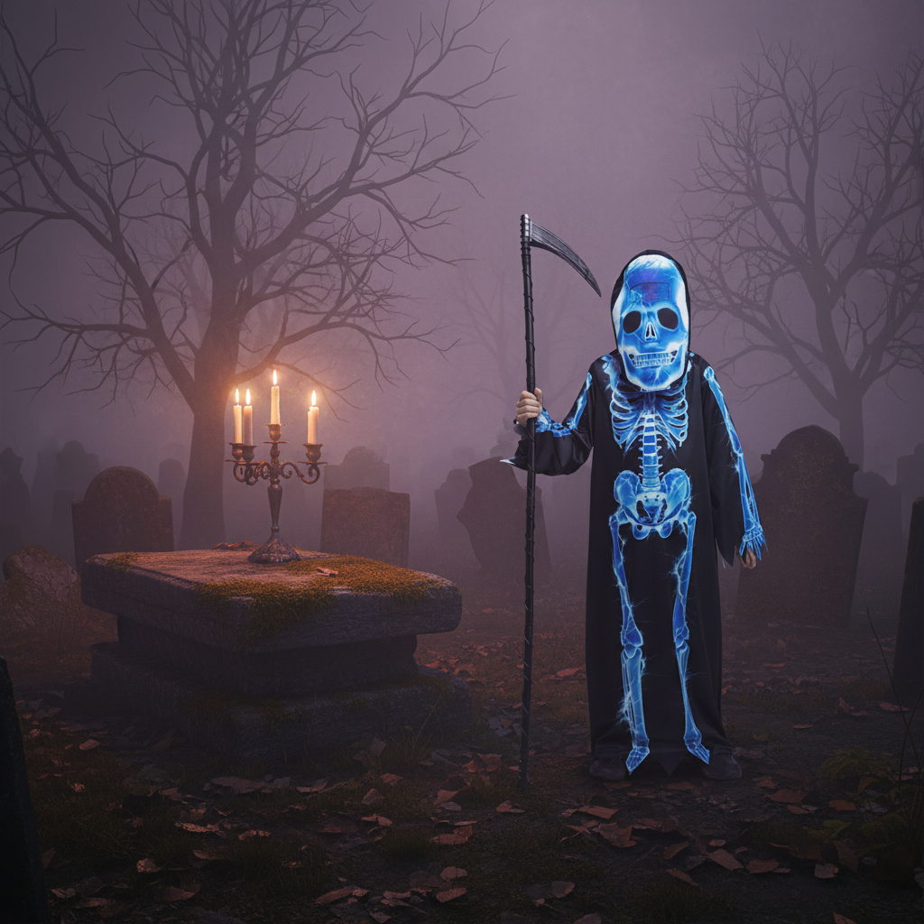 Kids Halloween Reaper Costume With Robe And Hood