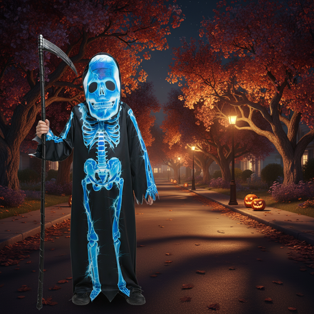 Kids Halloween Reaper Costume With Robe And Hood