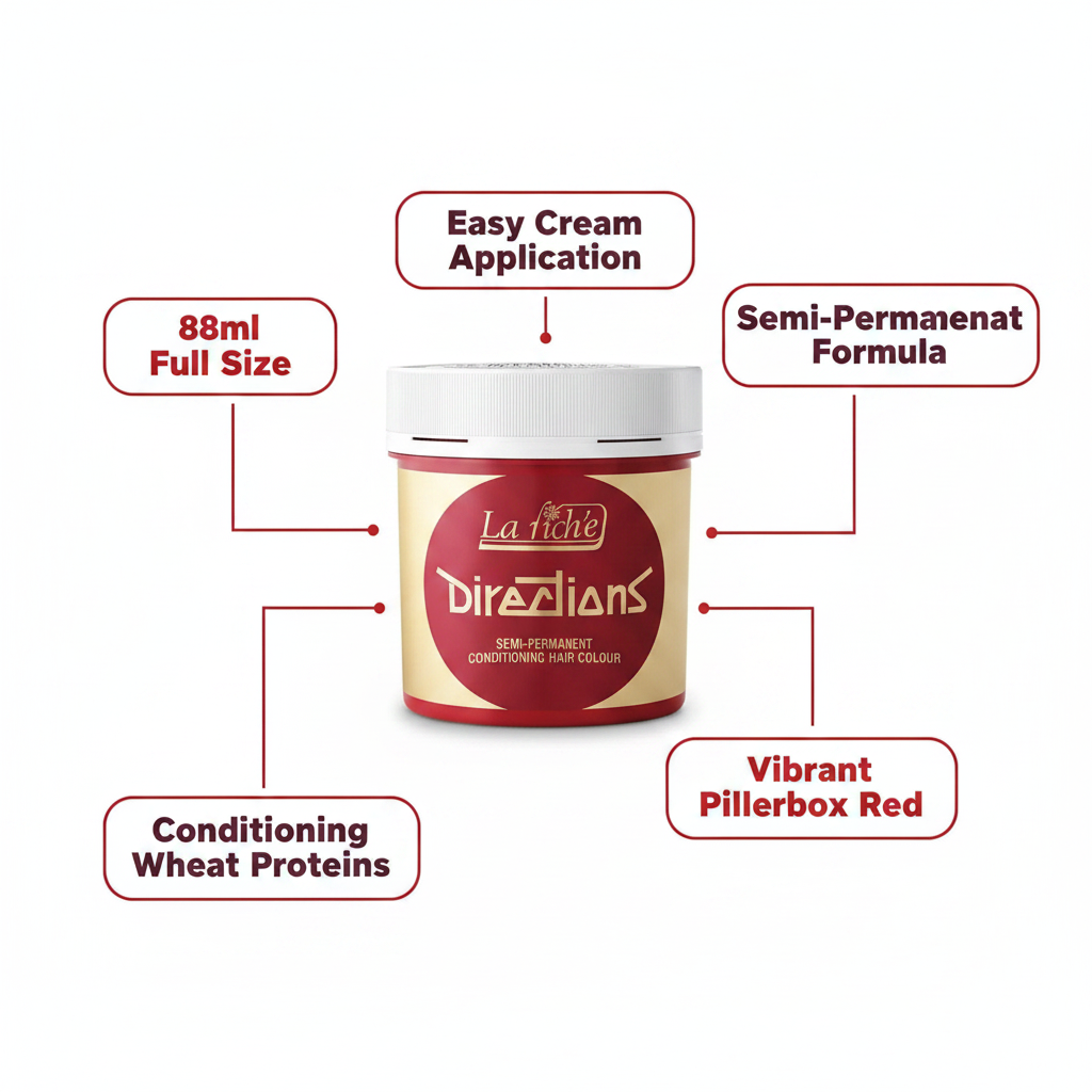 La Riche Directions Pillarbox Red Hair Dye - Feature Infographic