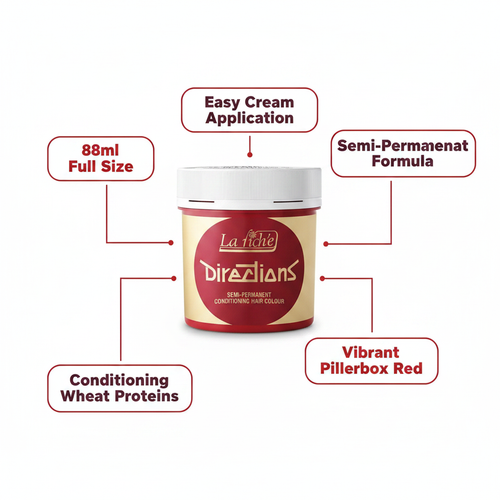 La Riche Directions Pillarbox Red Hair Dye - Feature Infographic
