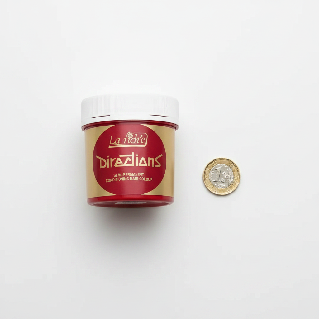 La Riche Directions Pillarbox Red Hair Dye - Scale Flat Lay with £1 Coin