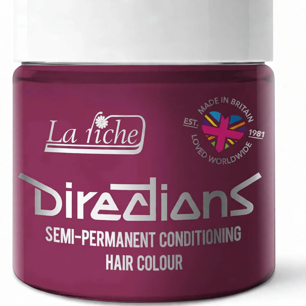 Close-up of La Riche Directions Cerise hair dye tube showing label and size