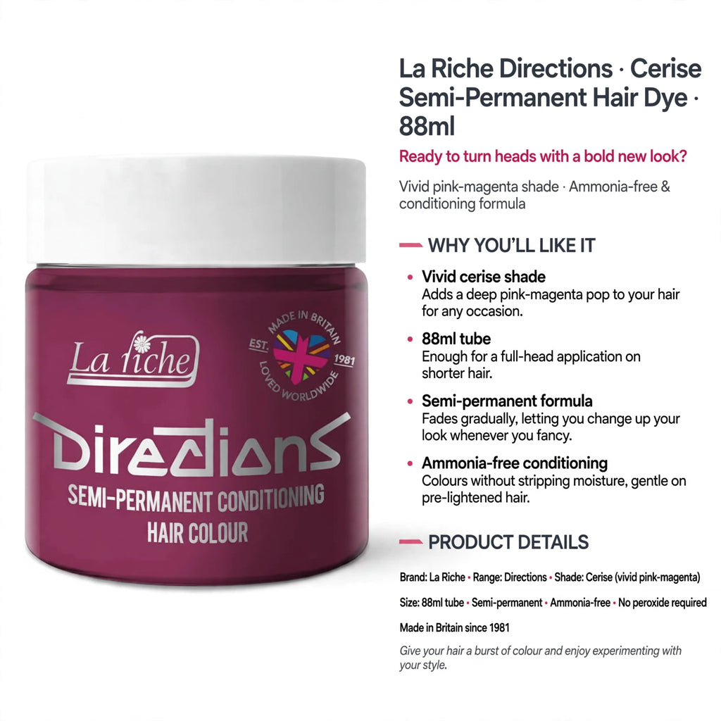 Details of semi-permanent, ammonia-free hair dye conditioning pre-lightened hair