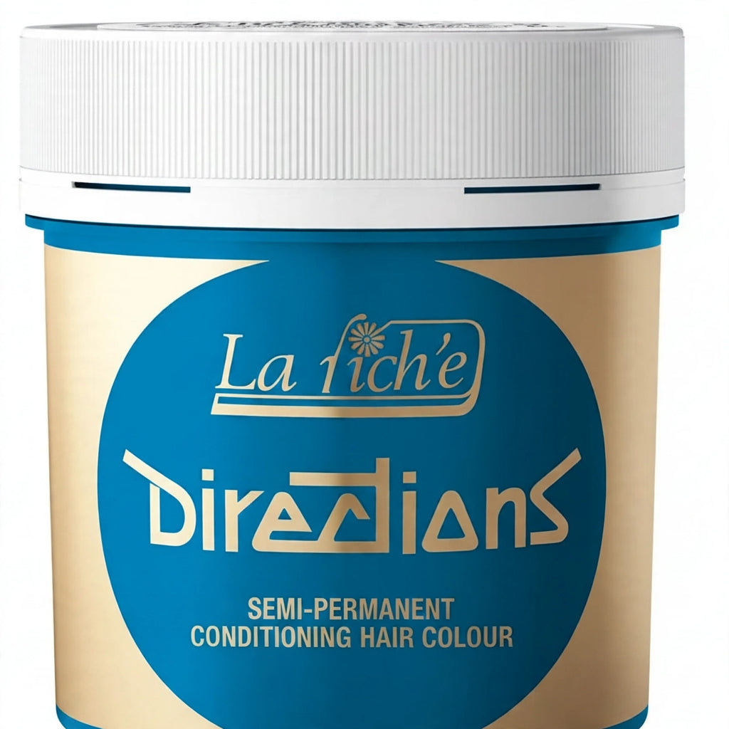 Close-up of La Riche Directions Lagoon Blue Semi-Permanent Hair Dye 88ml tub