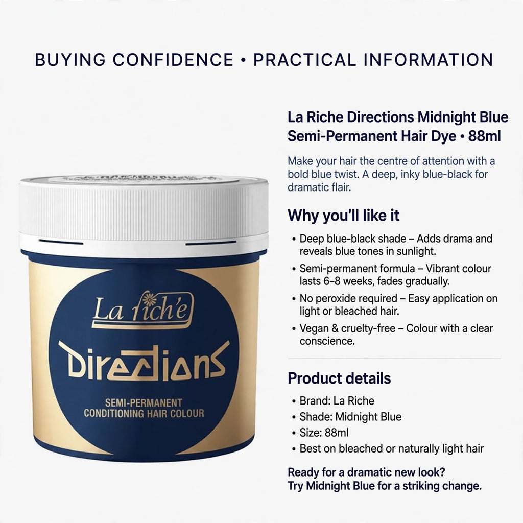 Information about 6 to 8 weeks vibrant colour duration and suitability for bleached or naturally light hair