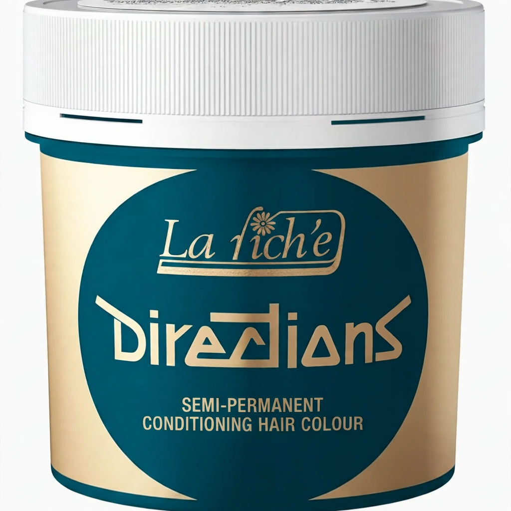 Close-up of La Riche Directions Turquoise Semi-Permanent Hair Dye 88ml bottle label