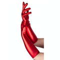 Ladies long metallic red gloves with a shiny finish