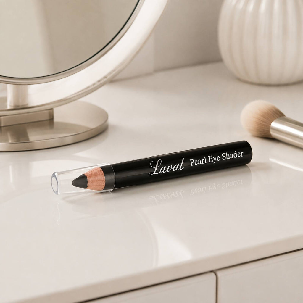 Laval black Pearl Eye Shader pencil on a clean dressing table