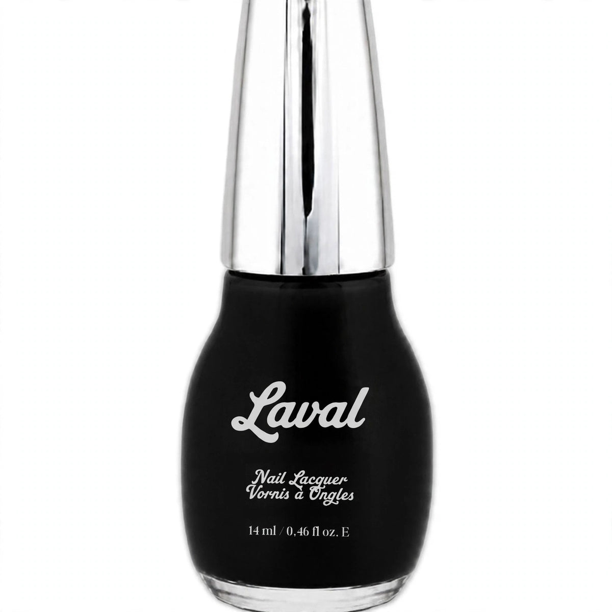 Close-up view of Laval Crystal Finish Nail Polish bottle showing black colour