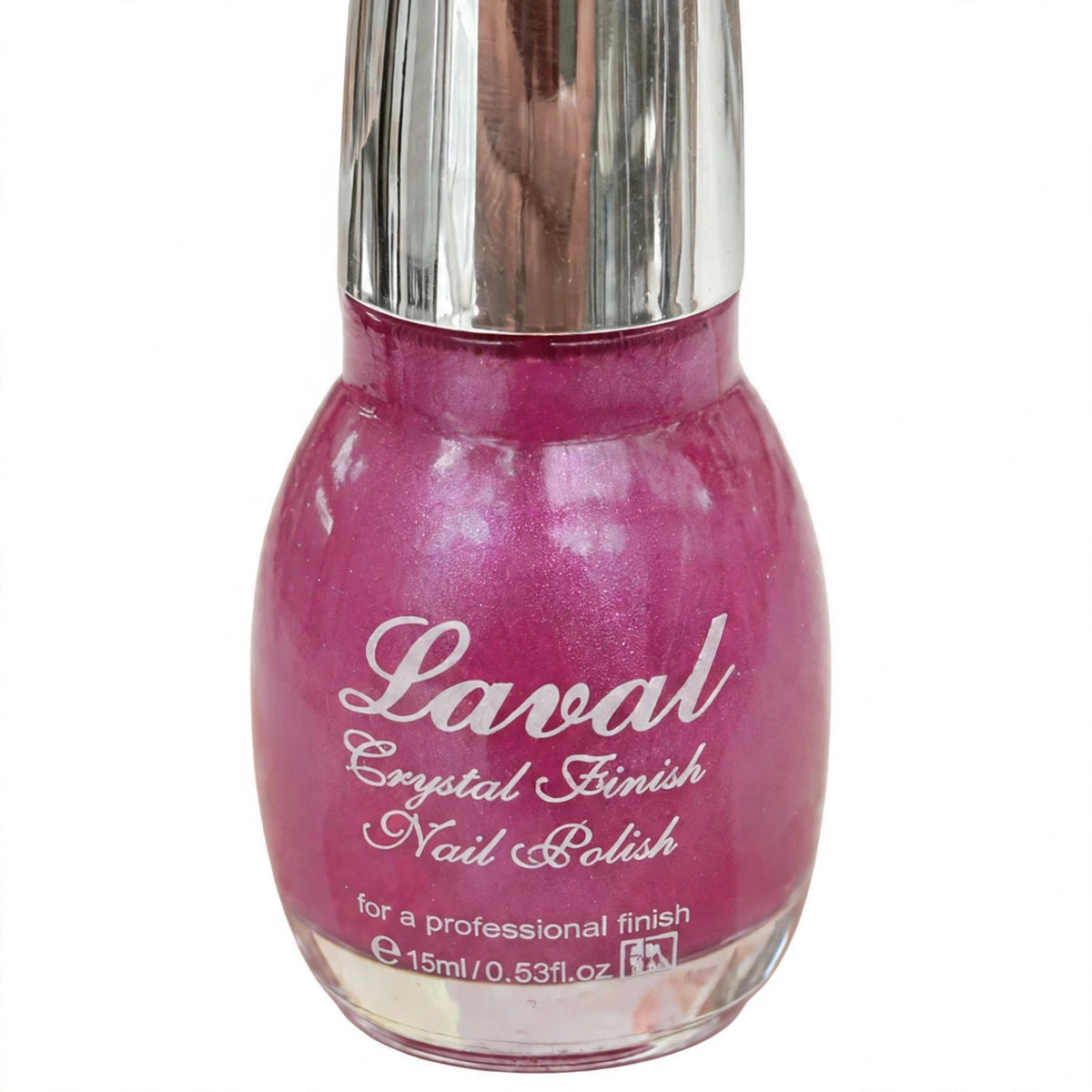 Close-up view of Laval Crystal Finish Nail Polish bottle in gentle pink
