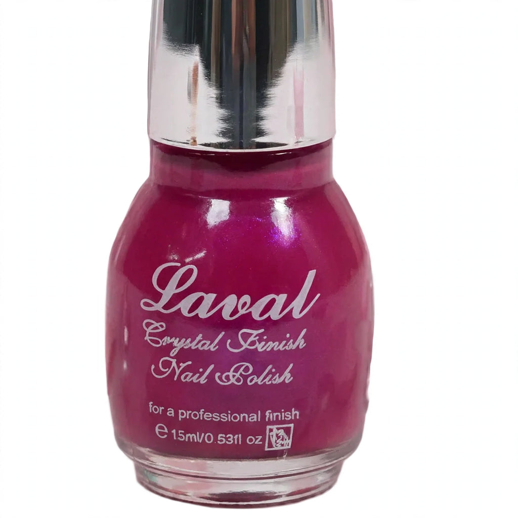 Close-up view of Laval Crystal Finish Nail Polish Pink Teaser bottle showing label and colour