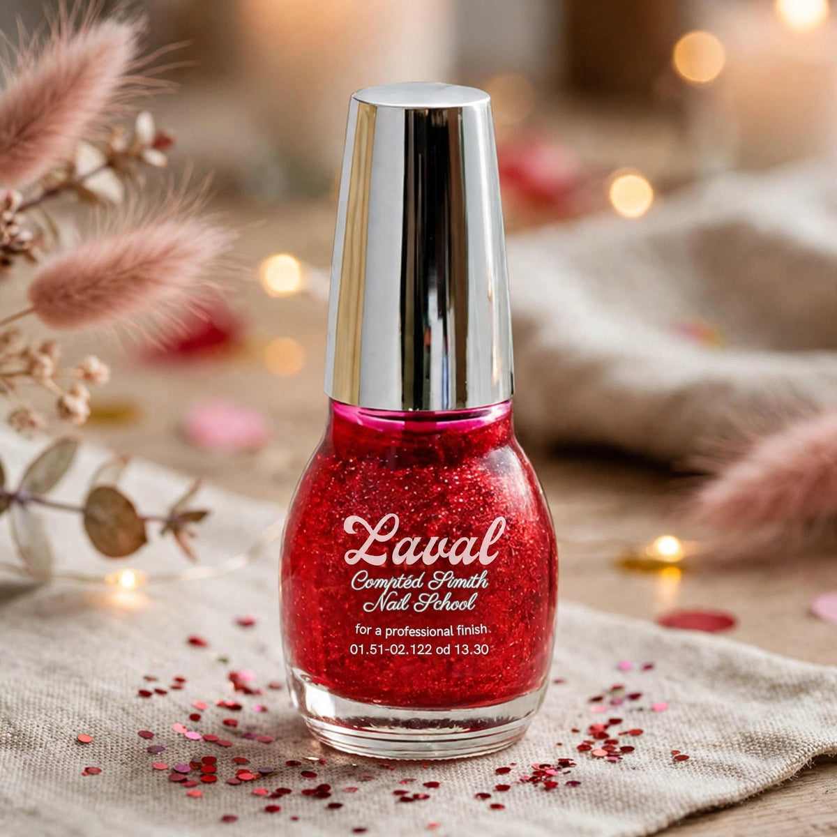 Red glitter nail polish applied on nails for a sparkling manicure suitable for celebrations
