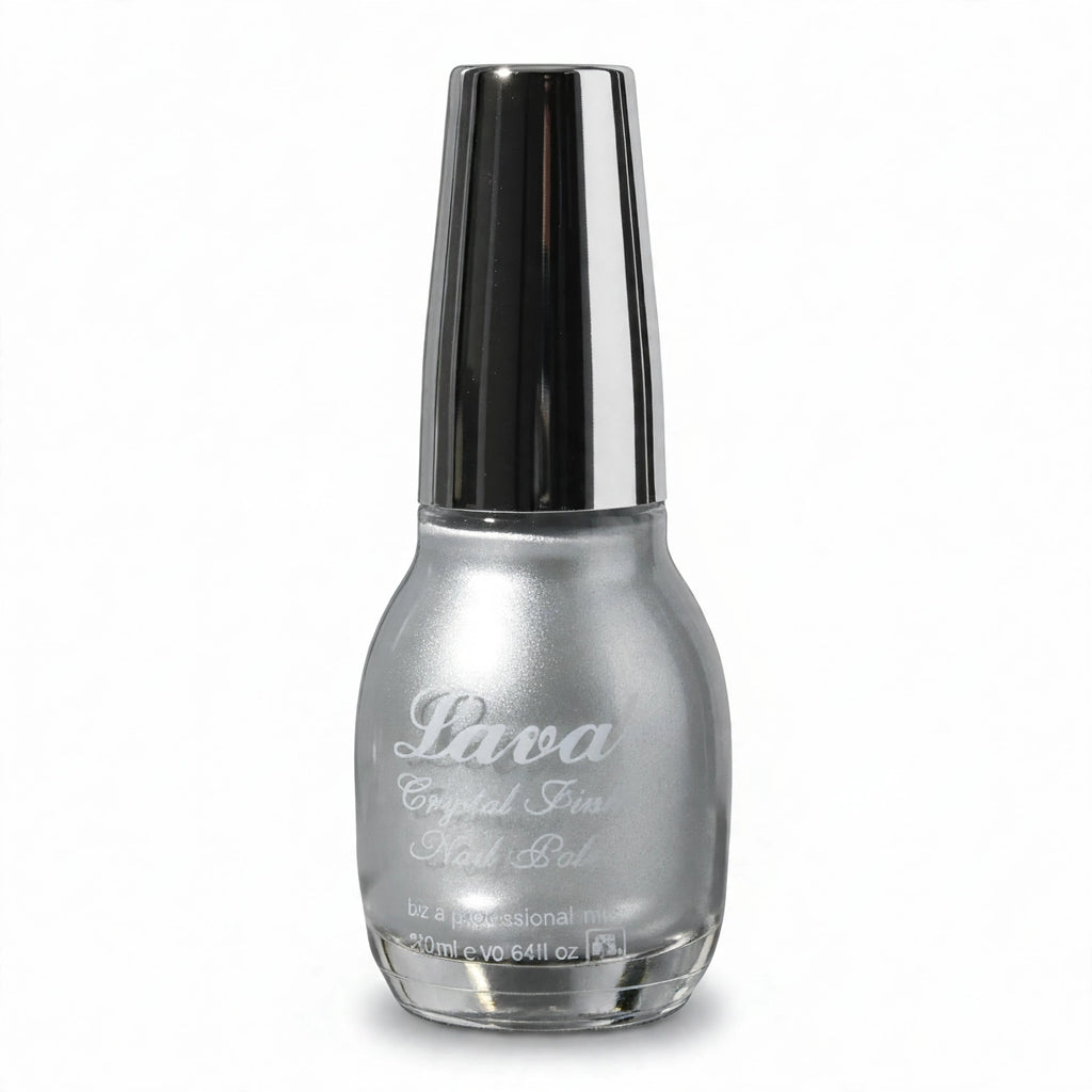 Close-up view of Laval Crystal Finish Nail Polish in Silver bottle