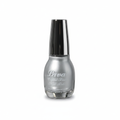 A bottle of Lava Crystal Fine Nail Polish in a metallic silver shade, featuring a reflective silver bottle and a black cap, set against a plain white background.