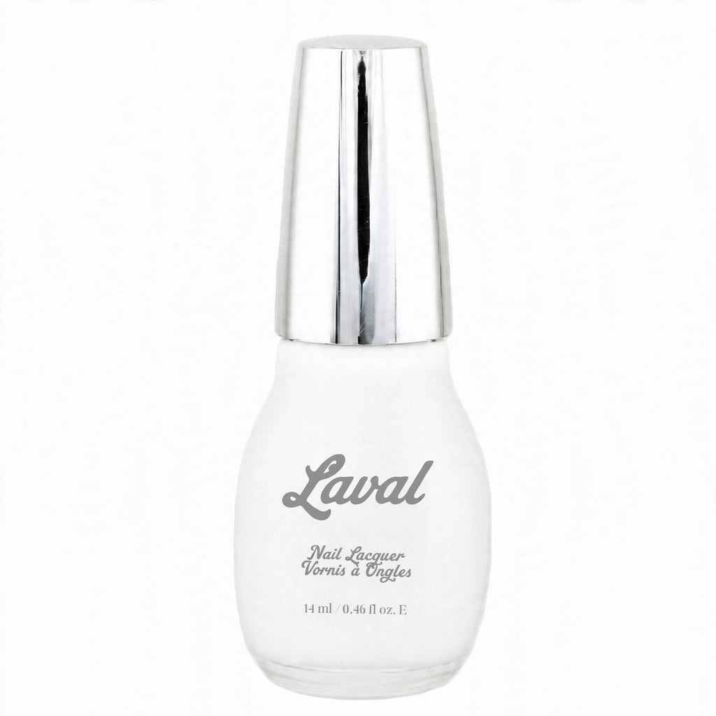 Close-up view of Laval Crystal Finish Nail Polish white bottle