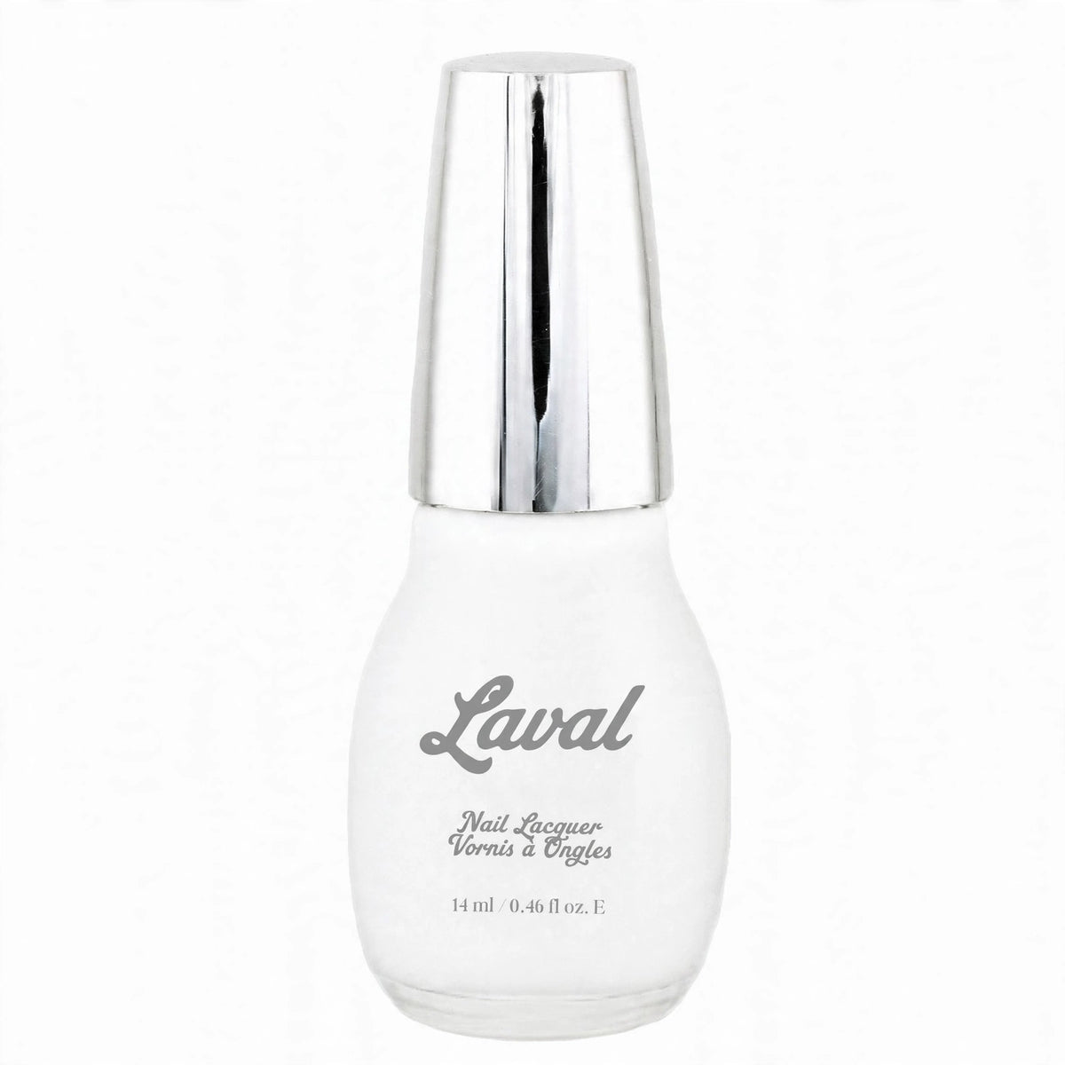 Close-up view of Laval Crystal Finish Nail Polish white bottle