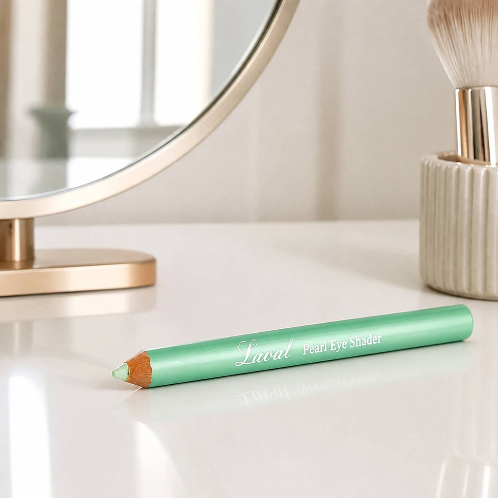 Laval green Pearl Eye Shader pencil on a clean dressing table