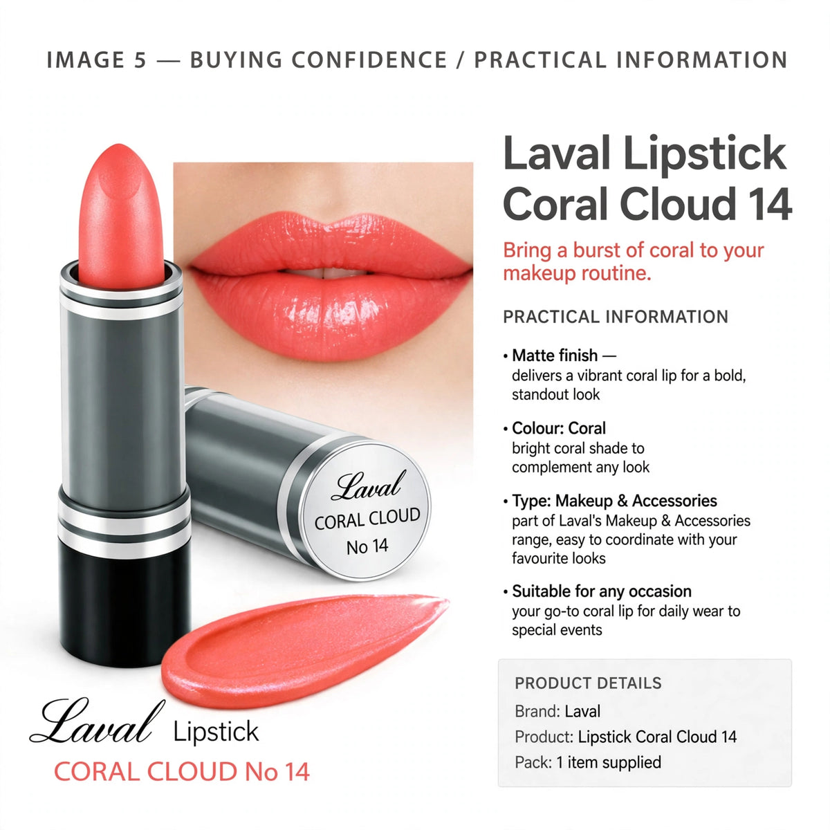 Laval Lipstick Coral Cloud 14 from Laval Makeup And Accessories range