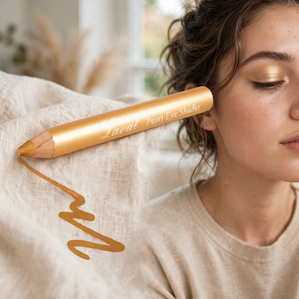 Laval Pearl Eye Shader Eyeshadow Pencil in Gold shown applied on eyelids