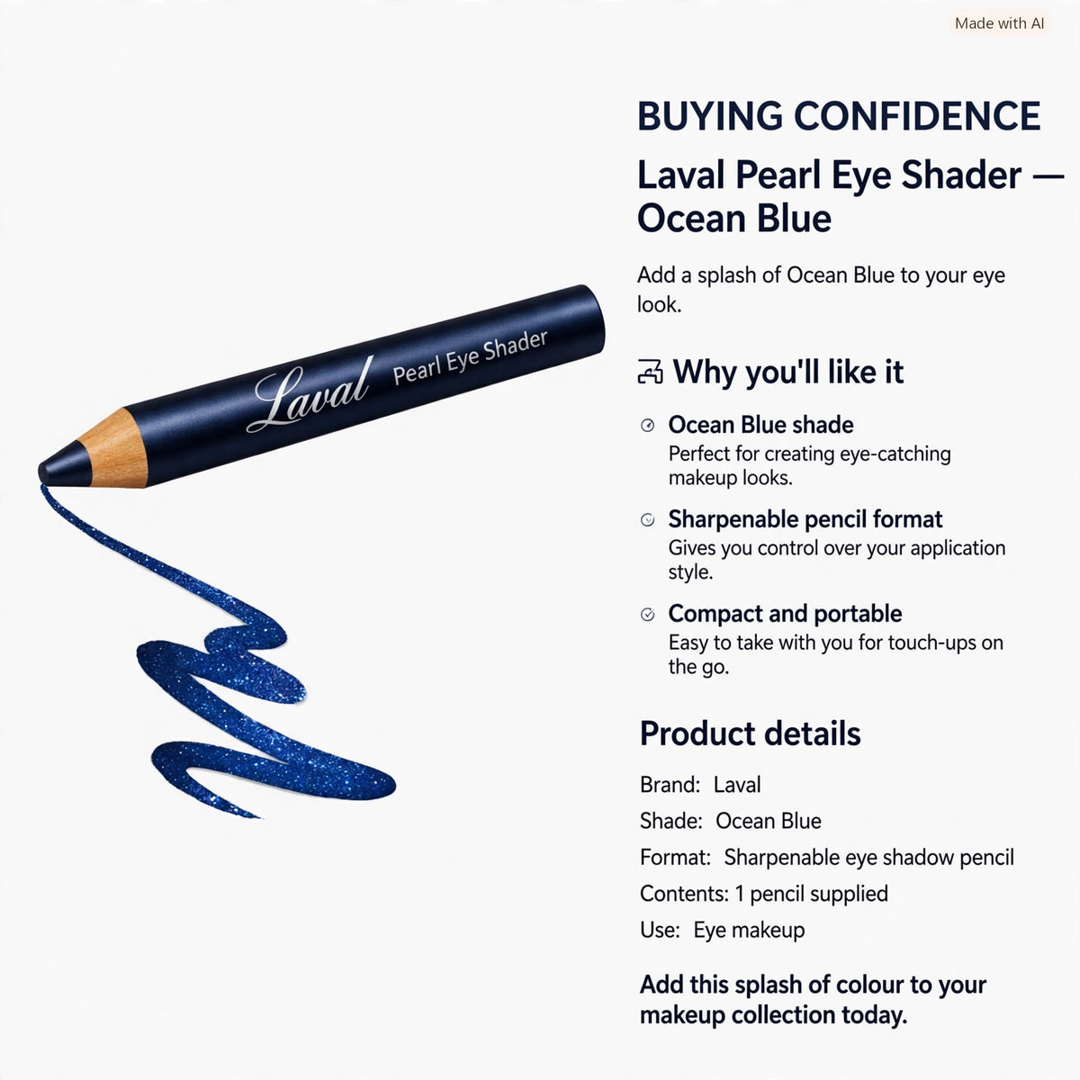 Laval Pearl Eye Shader in Ocean Blue supplied as one sharpenable pencil for eye makeup