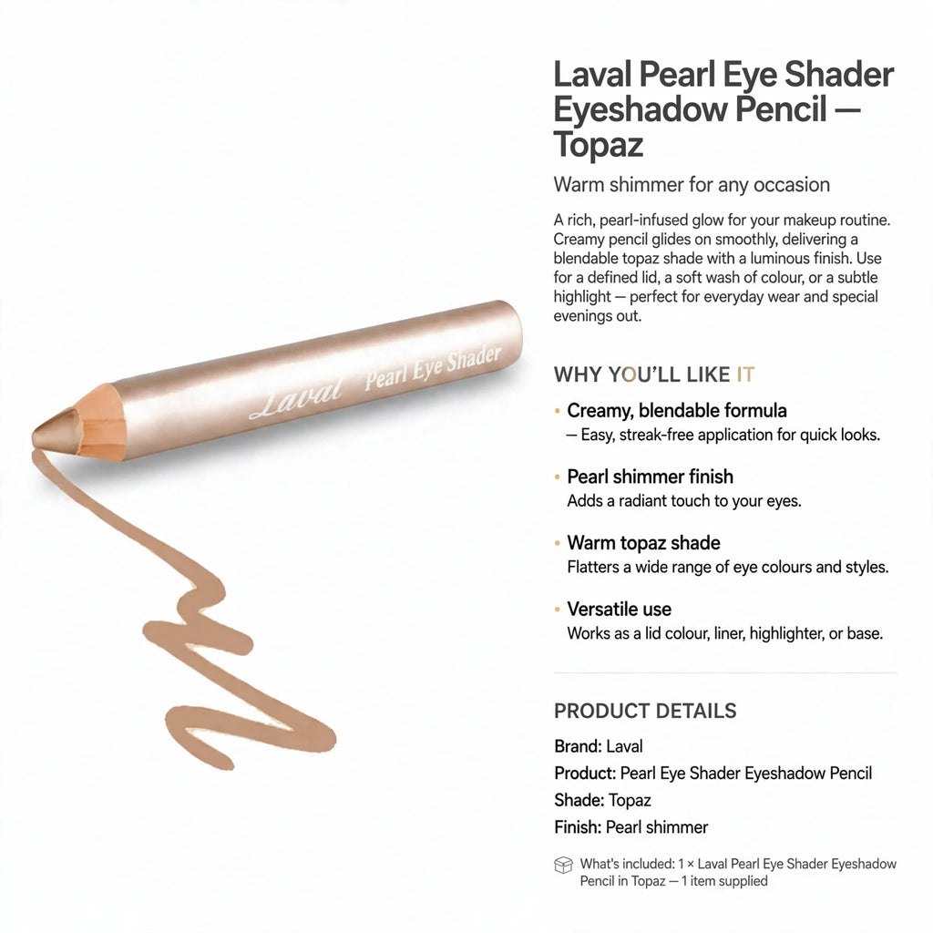 Laval Pearl Eye Shader Eyeshadow Pencil offers streak-free application and versatile use as lid colour, liner, highlighter, or base