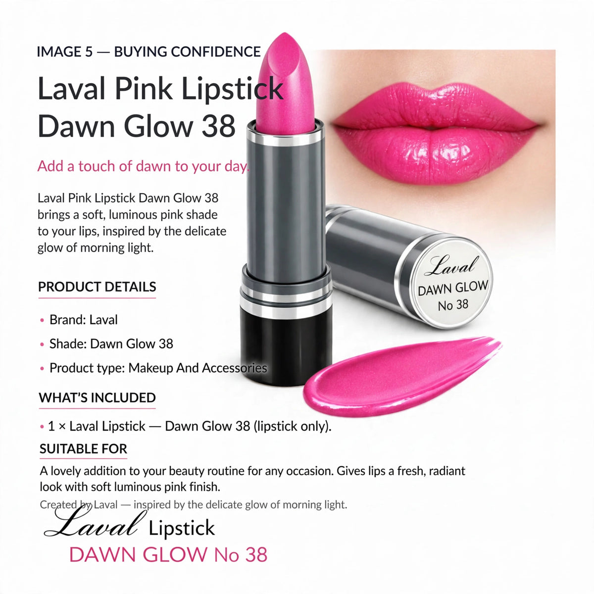 Laval lipstick from Makeup And Accessories range with shade Dawn Glow 38