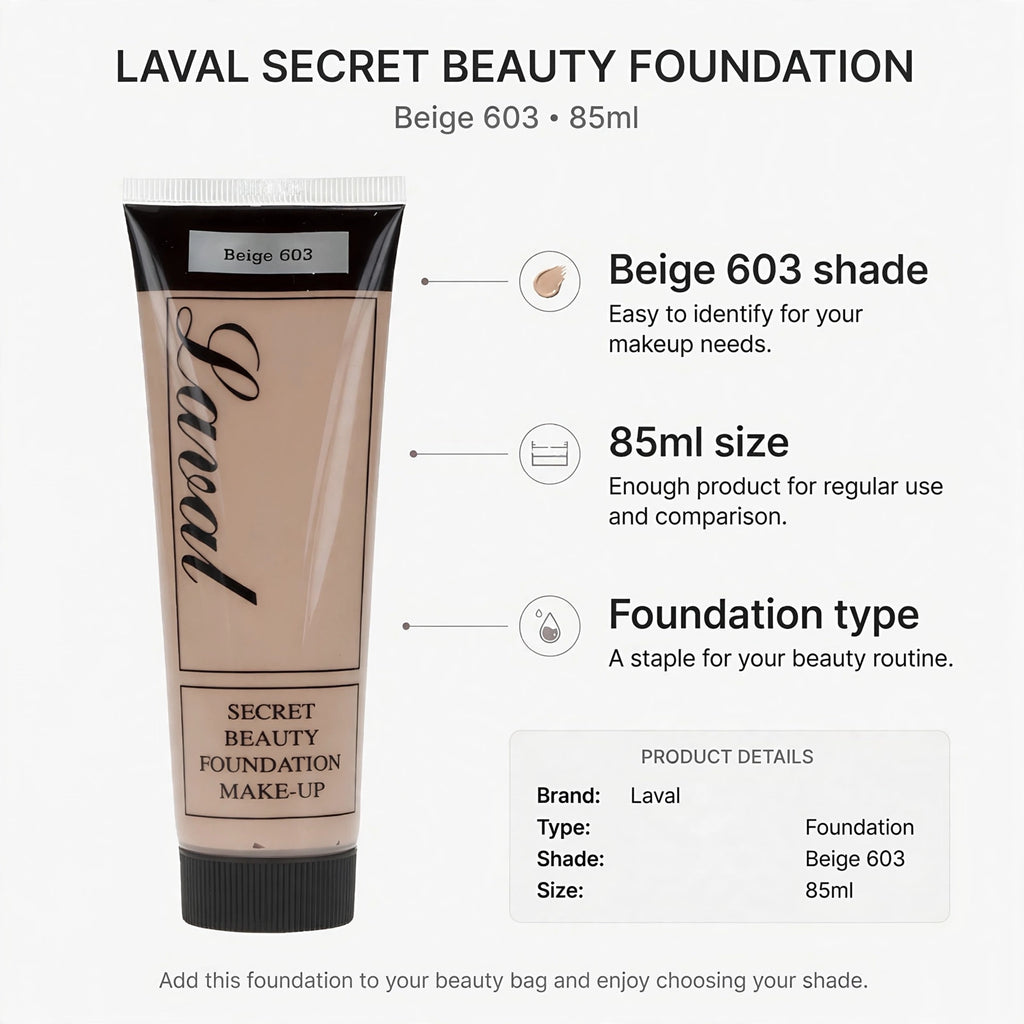 Foundation features Beige 603 shade and 85ml size