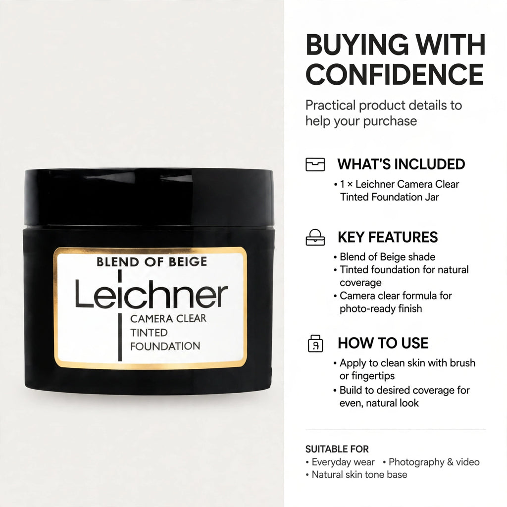 Leichner Camera Clear Foundation offers a neutral shade and buildable coverage for a professional-looking finish