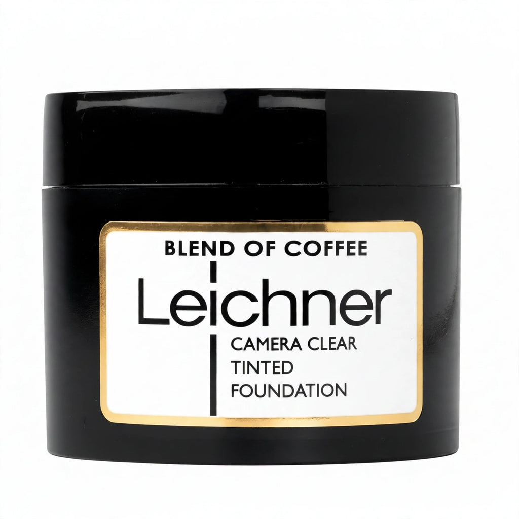 Detail view of Leichner Camera Clear Foundation showing the cream formula and product packaging