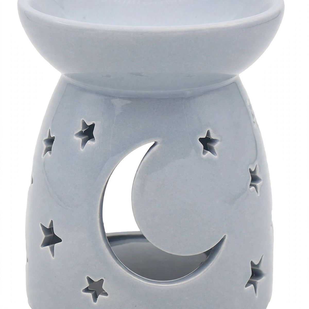 Close-up view of Leonardo Grey Ceramic Moons and Stars Wax Melt Oil Burner showing moon and stars design
