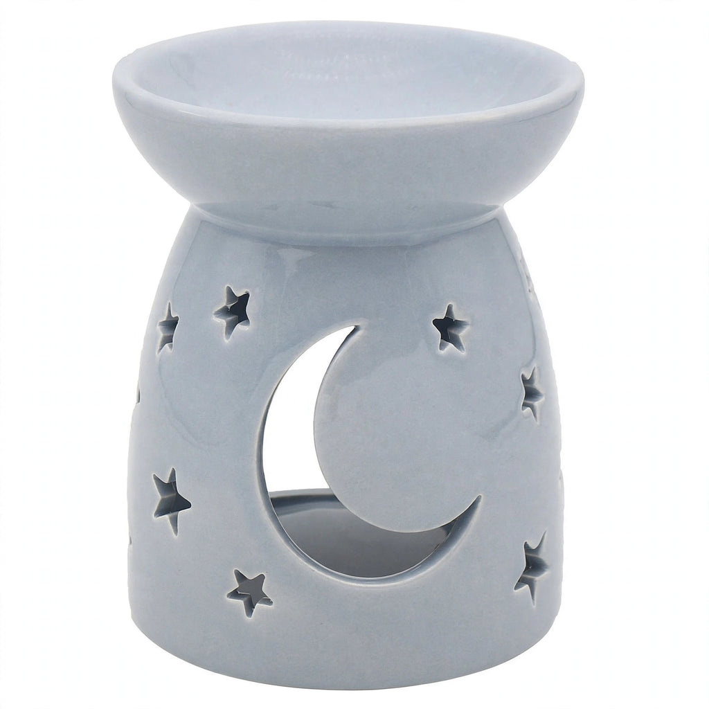 Leonardo Grey Ceramic Moons and Stars Wax Melt Oil Burner with moon and stars design